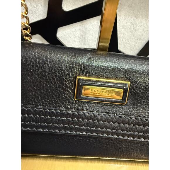 Burberry Black Leather Wallet on Chain Haymarket Check Gold Auth